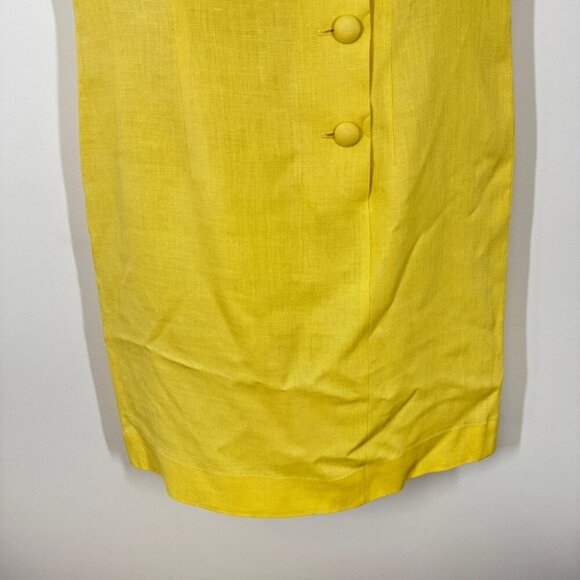 Vintage Cowl Neck Irish Linen Butter Yellow Button-Down Midi Dress No Size - Picture 4 of 11